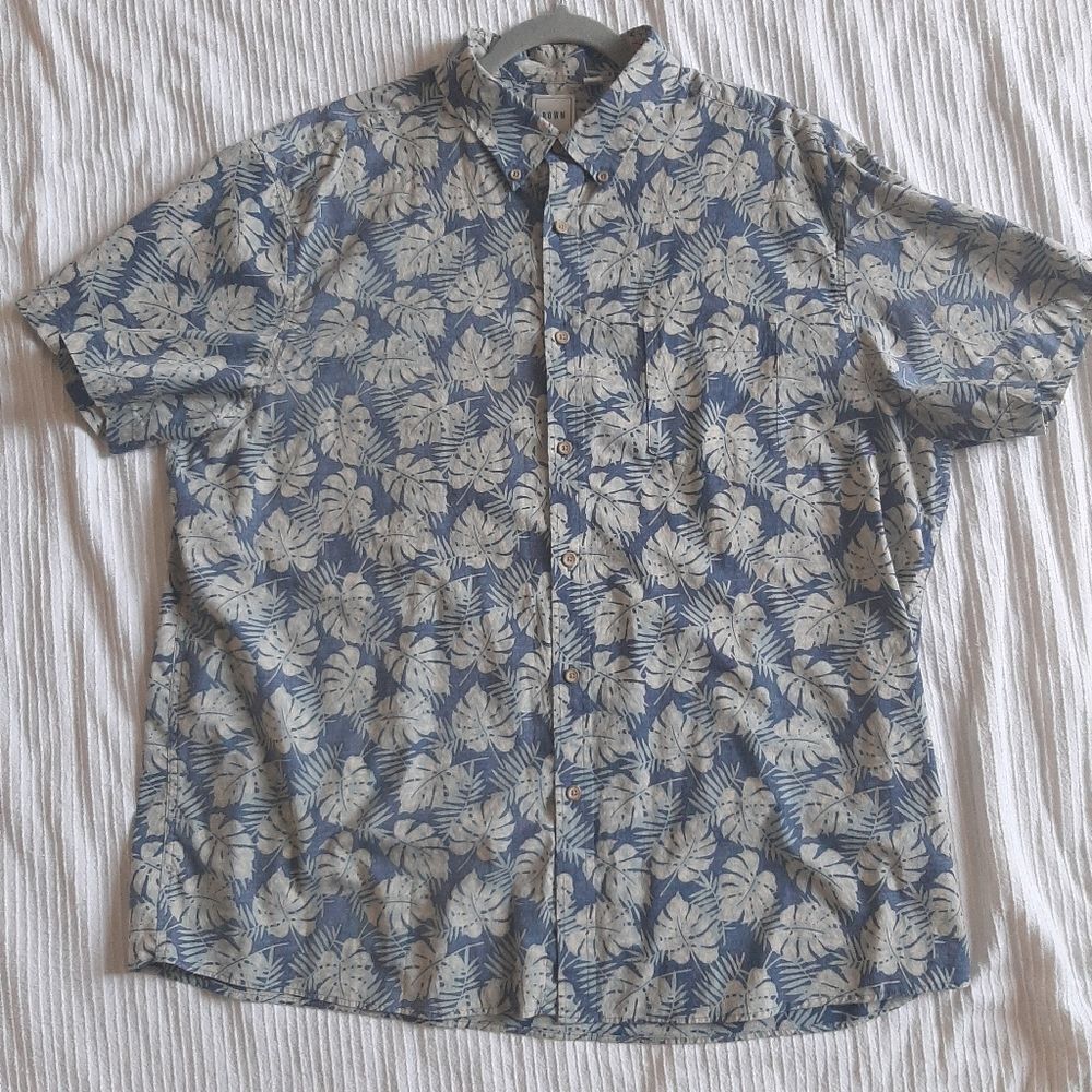 ROWM Hawaiian Button Down Shirt 100% Cotton Beach Coastal XXL
